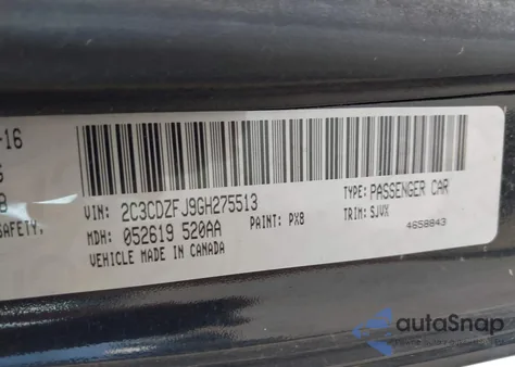 2016 Dodge Challenger 392 Hemi Scat Pack Shaker из США, поврежденный, VIN 2C3CDZFJ9GH275513